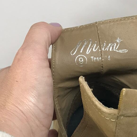 Miim V Cut Tan Block Heel Faux Suede Western Point Toe Ankle Boot Women 9 - Picture 11 of 11